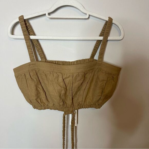 NWT Jonathan Simkhai Clay Washed Linen Ruched Crop Top Large - Picture 5 of 10